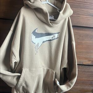 Nike Beige Like New Kids Hoodie with Drip Logo